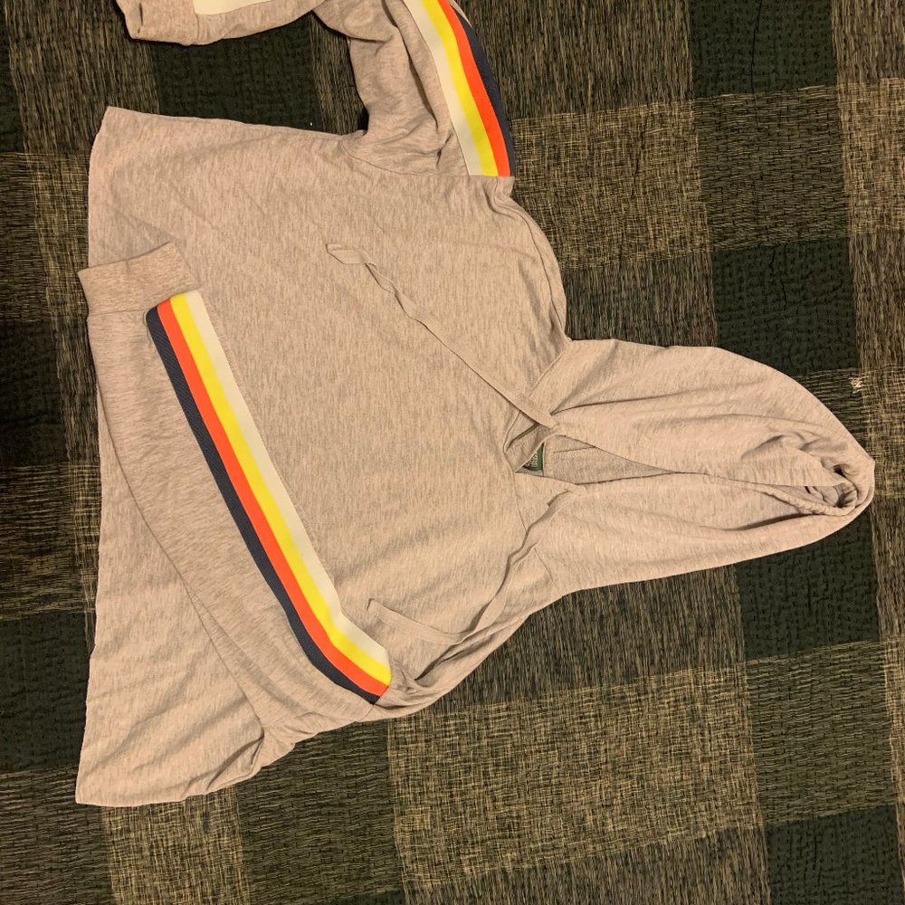 Wild Fable Gray Cropped Rainbow Sleeve Hoodie